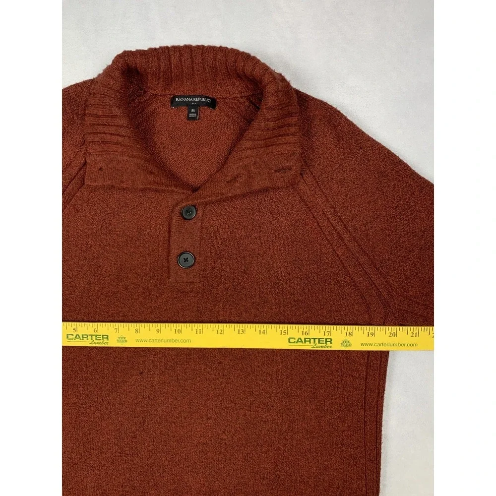 Banana‎ Republic Sweater Mens M Orange Shawl Collar Button Knit Pullover